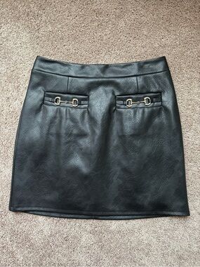 7 For All Mankind Horsebit Faux Leather Mini Skirt